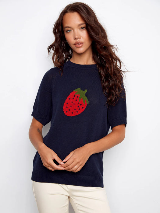 Crew Neck Sweater With Strawberry