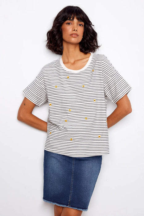 Stripe Shirt with Embroidered Daisy