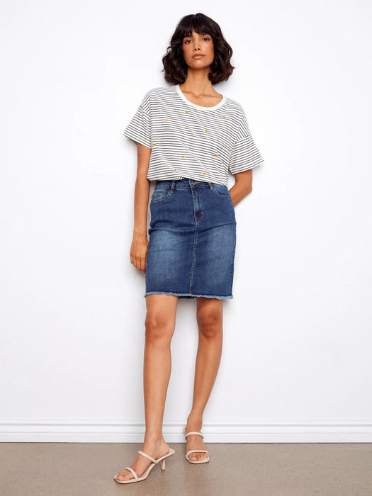Stripe Shirt with Embroidered Daisy