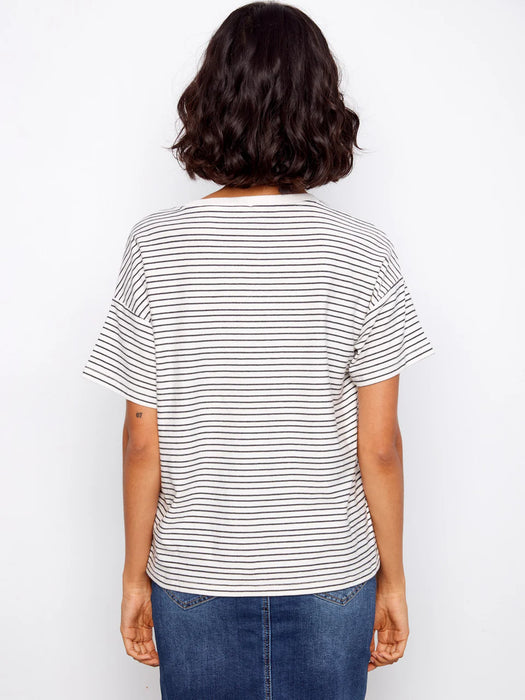 Stripe Shirt with Embroidered Daisy