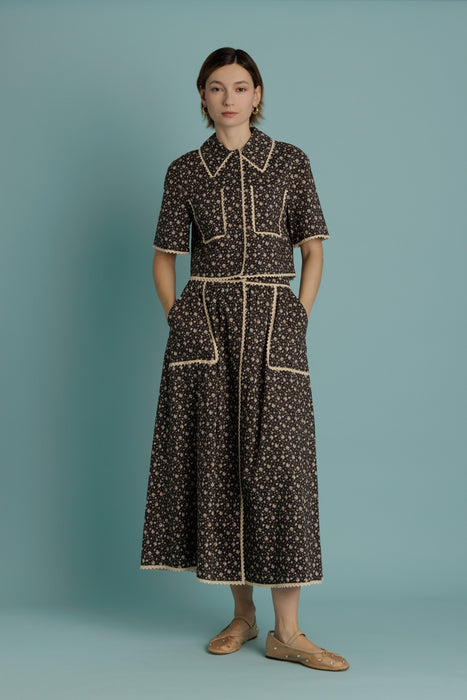 Crochet Trim Floral Skirt/Shirt Set