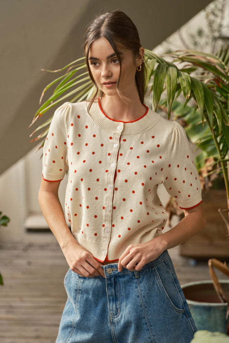 Short Sleeve Polka Dot Cardigan