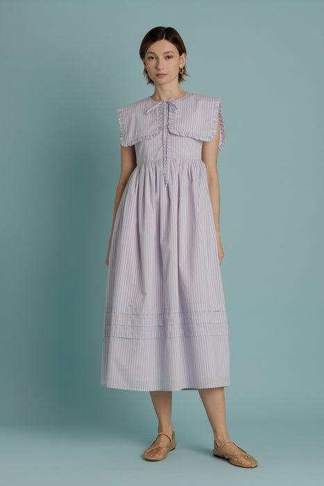 Oversize Collar Pintuck Midi Dress