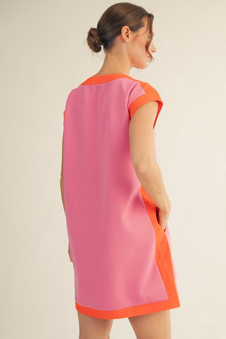 Contrast Edge V-Neck Mini Dress