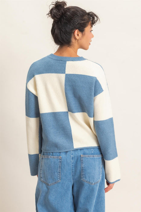 Crew Neck Checkered Sweater