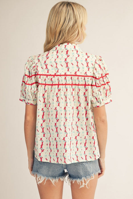 Smocked Flower Print Blouse