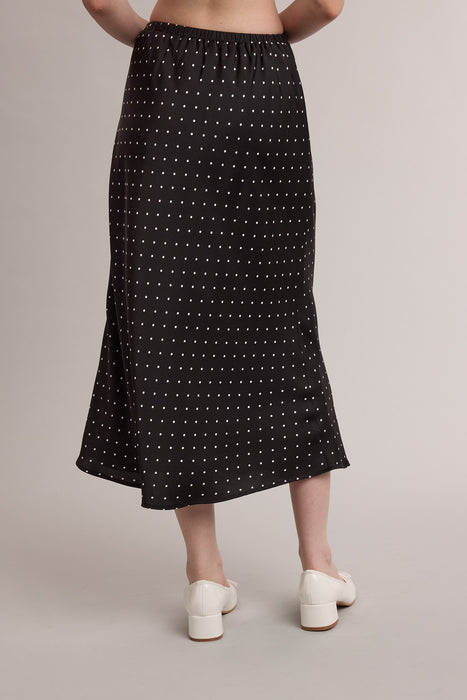 Polka Dot Satin Midi Skirt