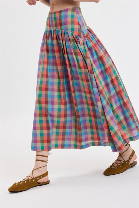 A-Line Plaid Midi Skirt