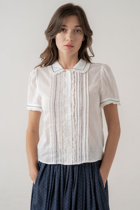 Lace Trim Button Up Top