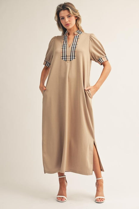 Knit Maxi Dress with Plaid Accent