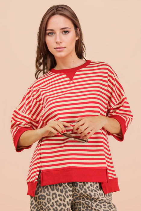 Striped Short Sleeve Sweatshirt
