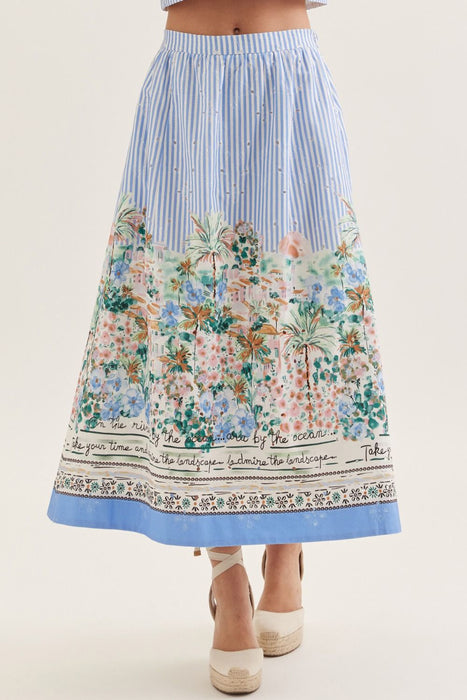 Stripe Eyelet Stretch Waist Skirt