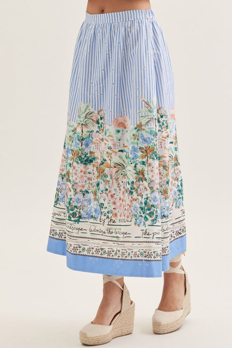 Stripe Eyelet Stretch Waist Skirt