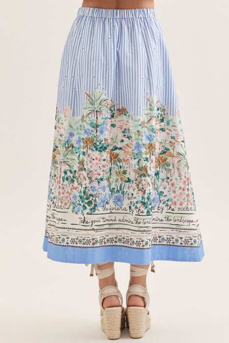 Stripe Eyelet Stretch Waist Skirt