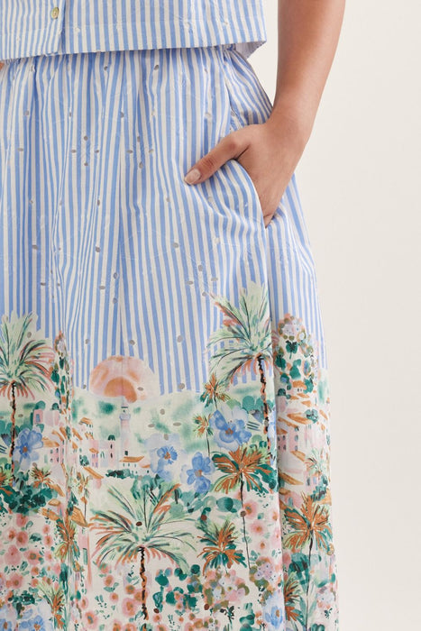 Stripe Eyelet Stretch Waist Skirt