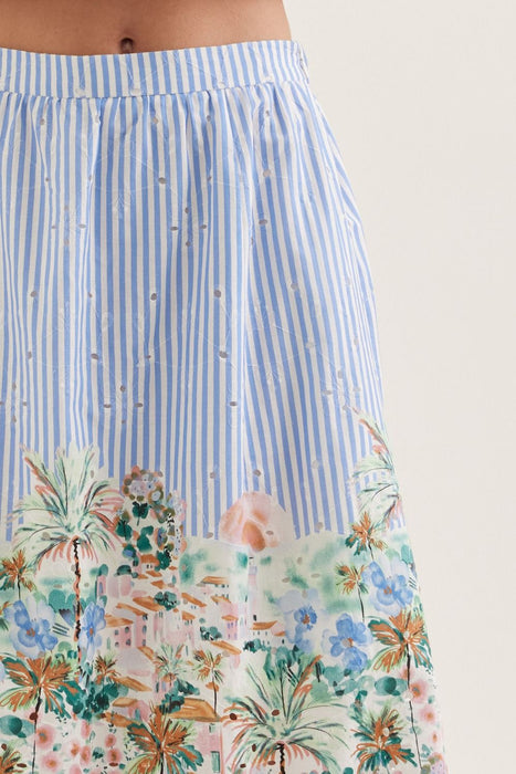 Stripe Eyelet Stretch Waist Skirt