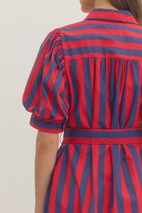 Stripe Puff Sleeve Button Down Dress