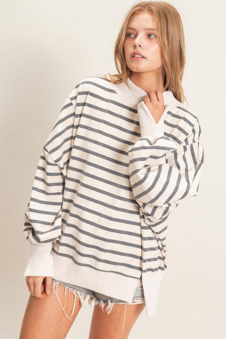 Mock Neck Striped Top