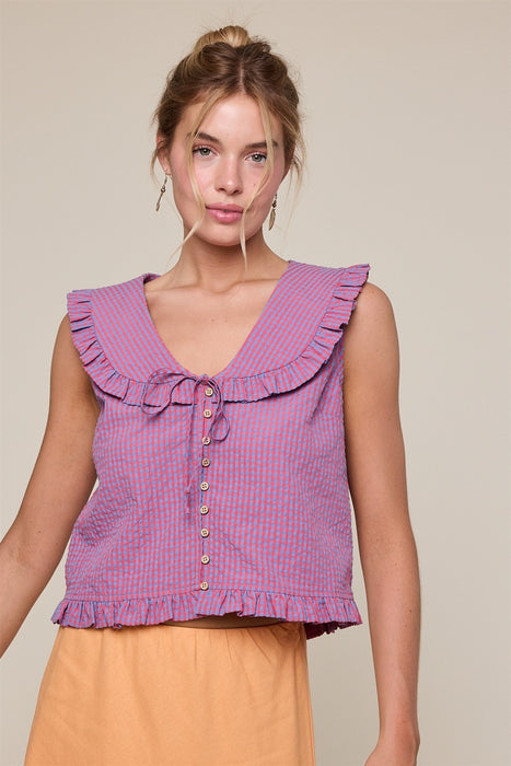 Ruffled Collar Plaid Blouse