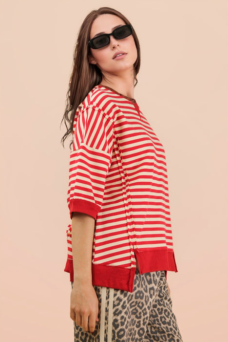 Striped Short Sleeve Sweatshirt