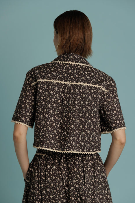 Crochet Trim Floral Skirt/Shirt Set