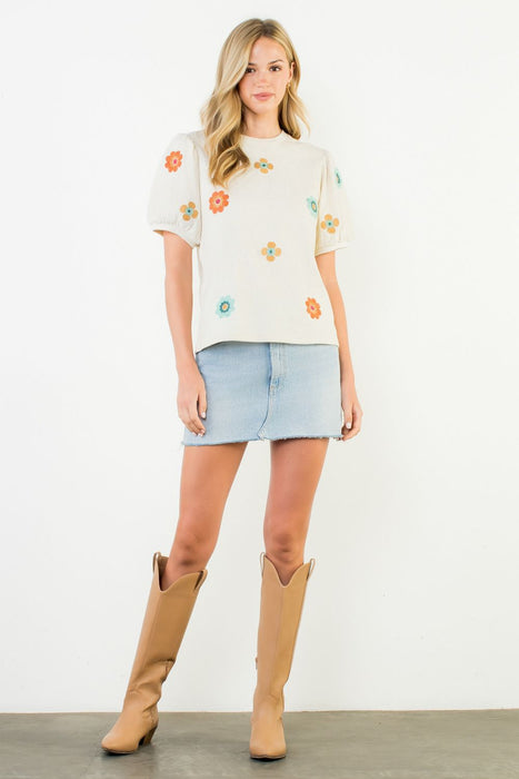 Embroidered Detail Suede Top