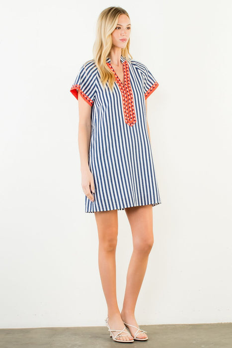 Striped Detail V Neck Dress