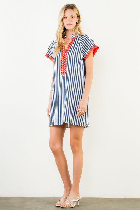 Striped Detail V Neck Dress
