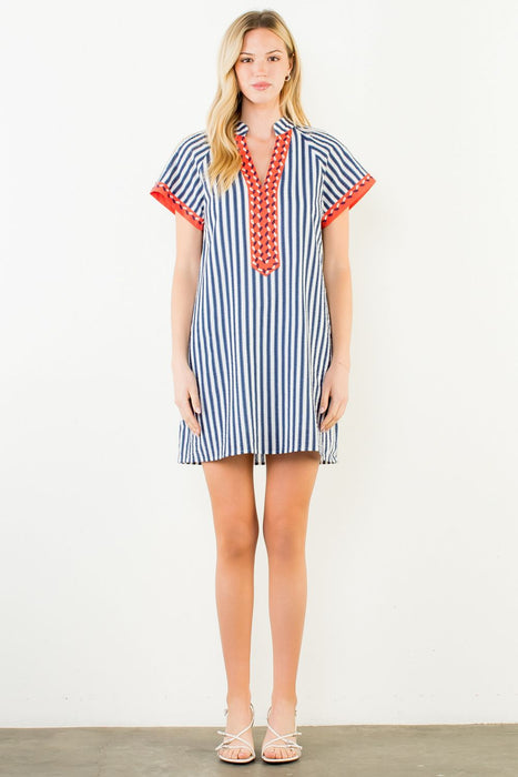Striped Detail V Neck Dress