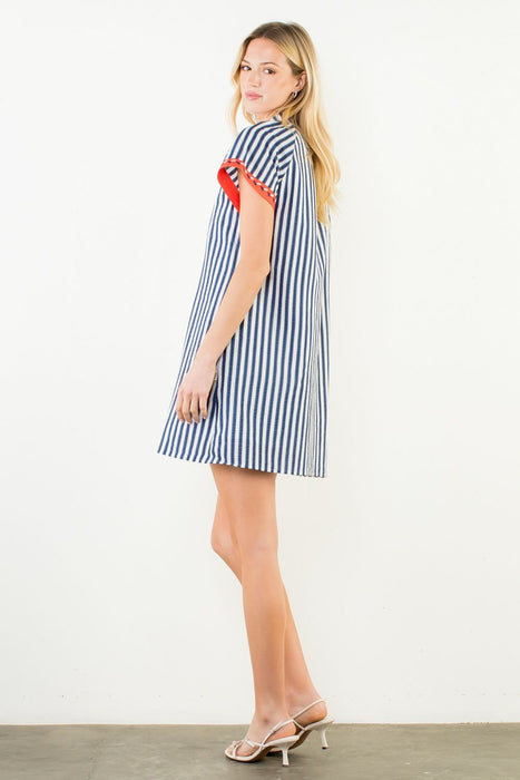 Striped Detail V Neck Dress