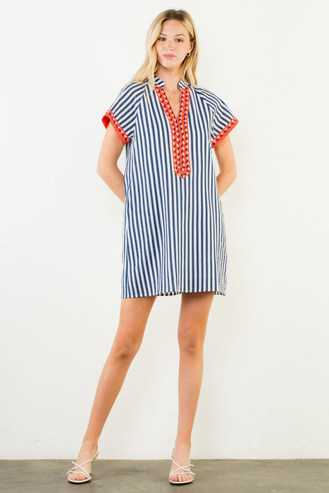 Striped Detail V Neck Dress