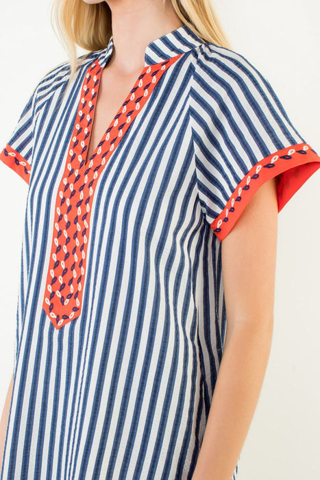Striped Detail V Neck Dress