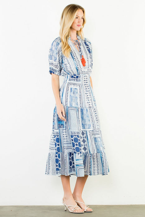 French Print Midi Dress