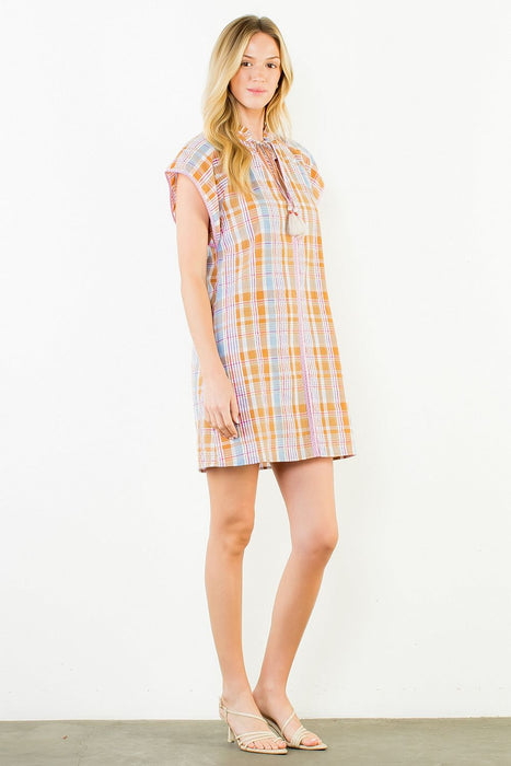 Short Sleeve Plaid Mini Dress
