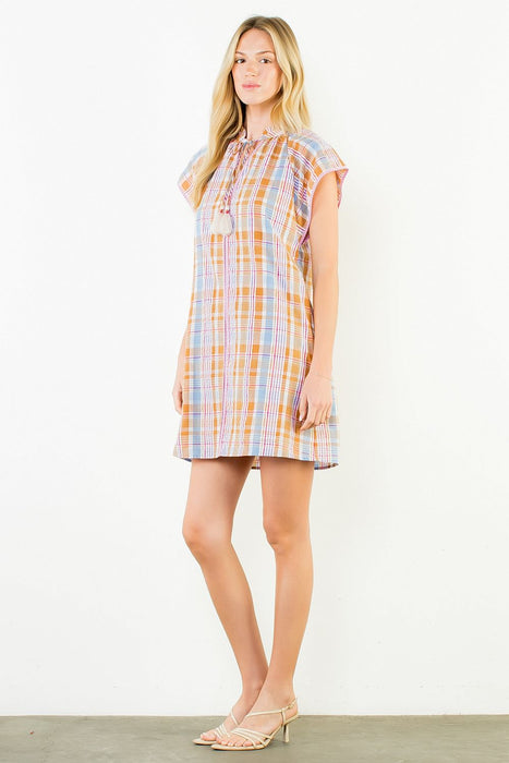 Short Sleeve Plaid Mini Dress
