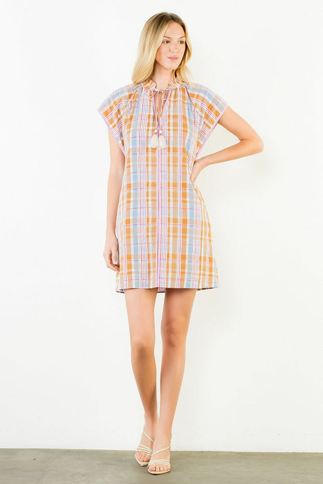 Short Sleeve Plaid Mini Dress