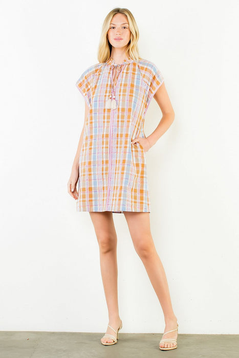 Short Sleeve Plaid Mini Dress