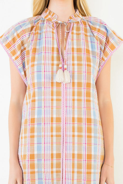 Short Sleeve Plaid Mini Dress