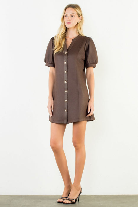 Suede Dress with Gold Buttons