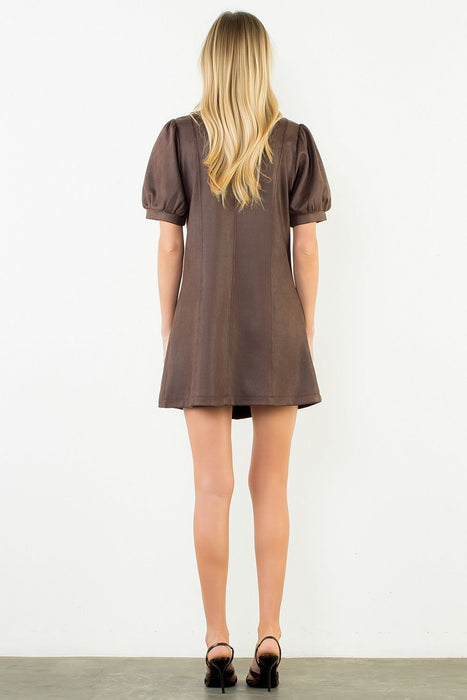 Suede Dress with Gold Buttons