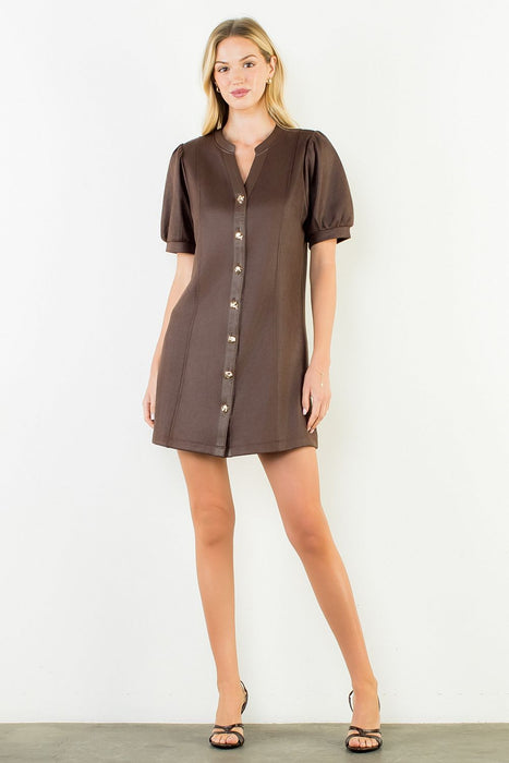 Suede Dress with Gold Buttons