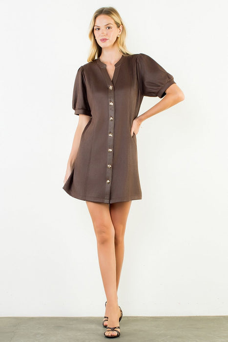 Suede Dress with Gold Buttons