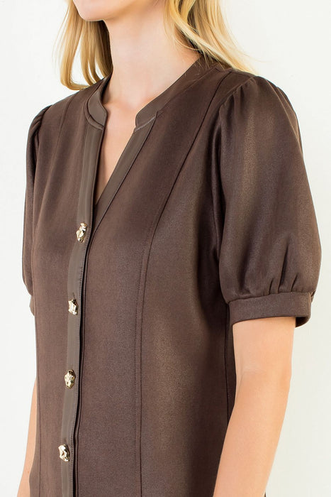Suede Dress with Gold Buttons