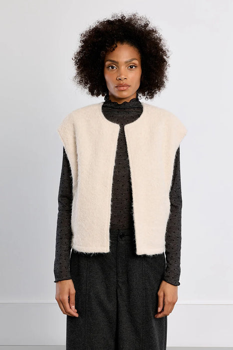 Fuzzy Button Down Sleeveless Jacket