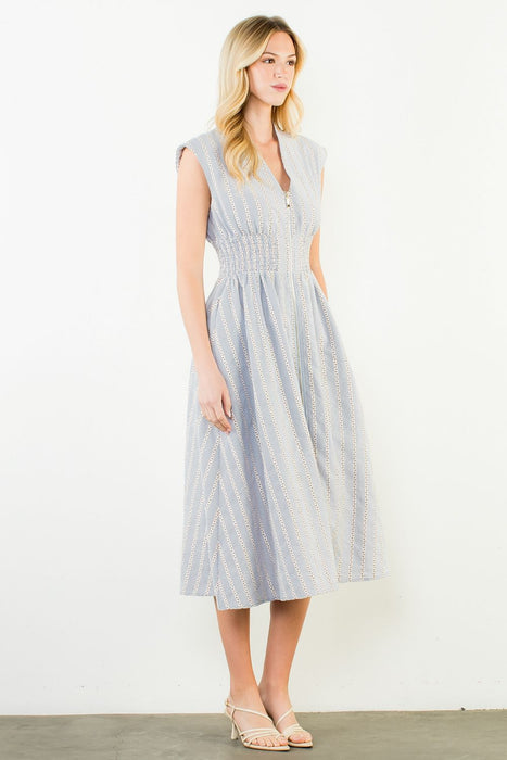 Striped Floral Zipper Dress