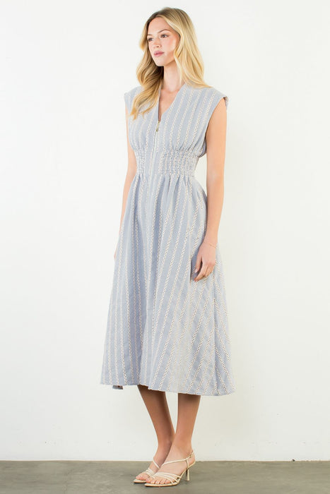 Striped Floral Zipper Dress