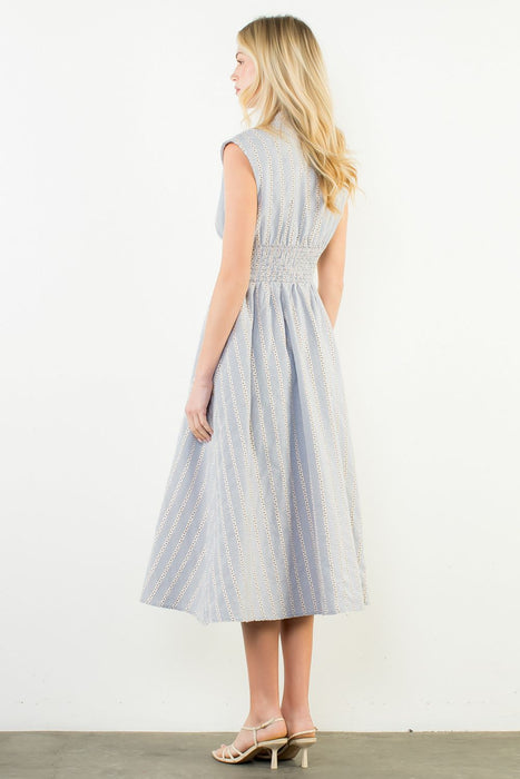 Striped Floral Zipper Dress