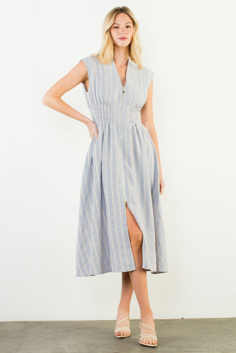 Striped Floral Zipper Dress