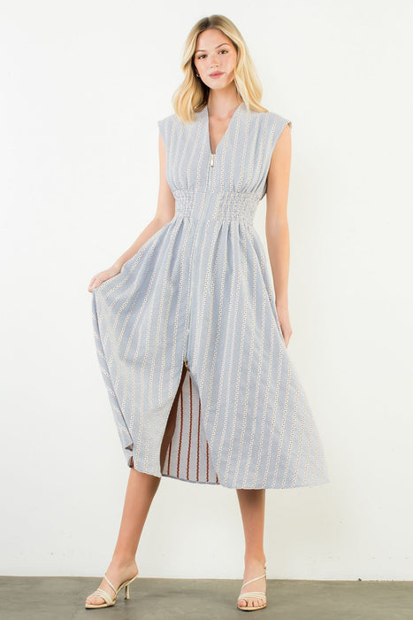 Striped Floral Zipper Dress