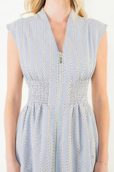 Striped Floral Zipper Dress